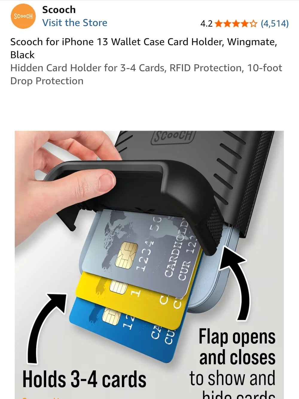 Wingmate Black Rugged iPhone 13 Card Holder Case